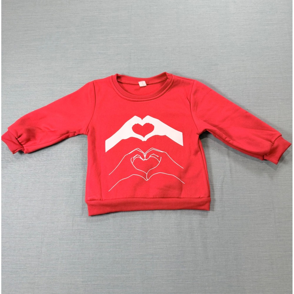Red Heart Hands Graphic Crewneck Sweatshirt Kids Size 3Y Fleece Lined Pullover